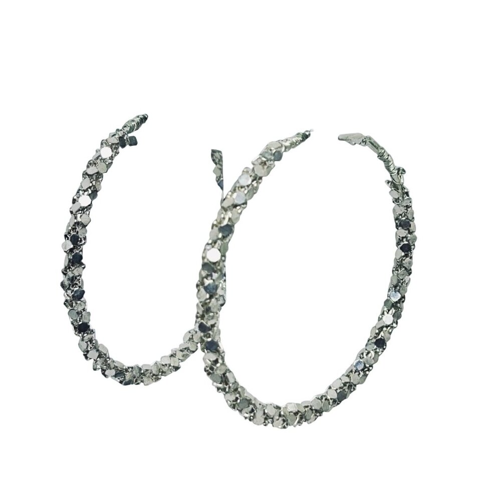 Large Silver Tone Wrapped Hoop Pierced Earrings (5540) - Picture 3 of 5